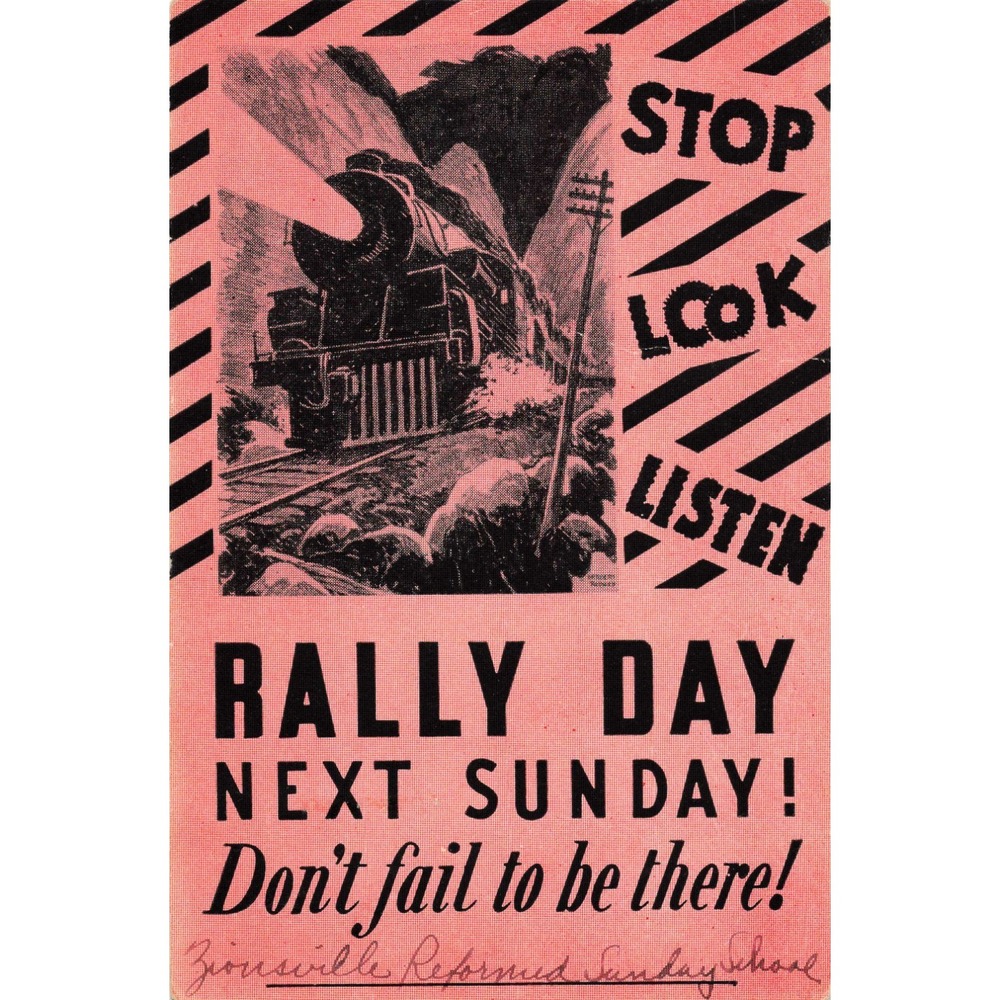 Zionsville PA Sunday School Rally Day Steam Train 1942 Postcard Macungie PA